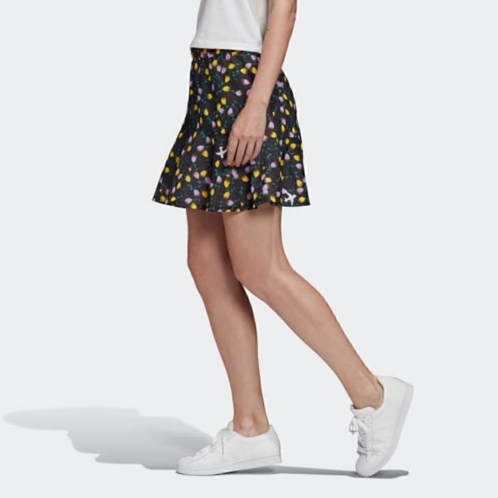 Adidas Originals Allover Print Skirt Floral Black Blue Three Stripes Mini FL4103